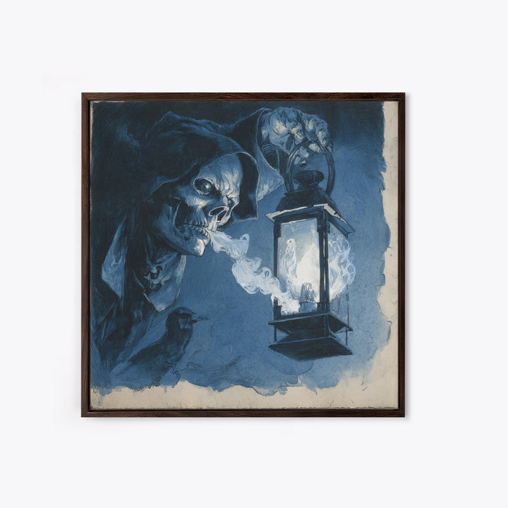 The Lantern Specter, Decadent Gothic Art, Square Wall Art, Gothic Horror Wall Art, Framed Canvas Print, Halloween Wall Art