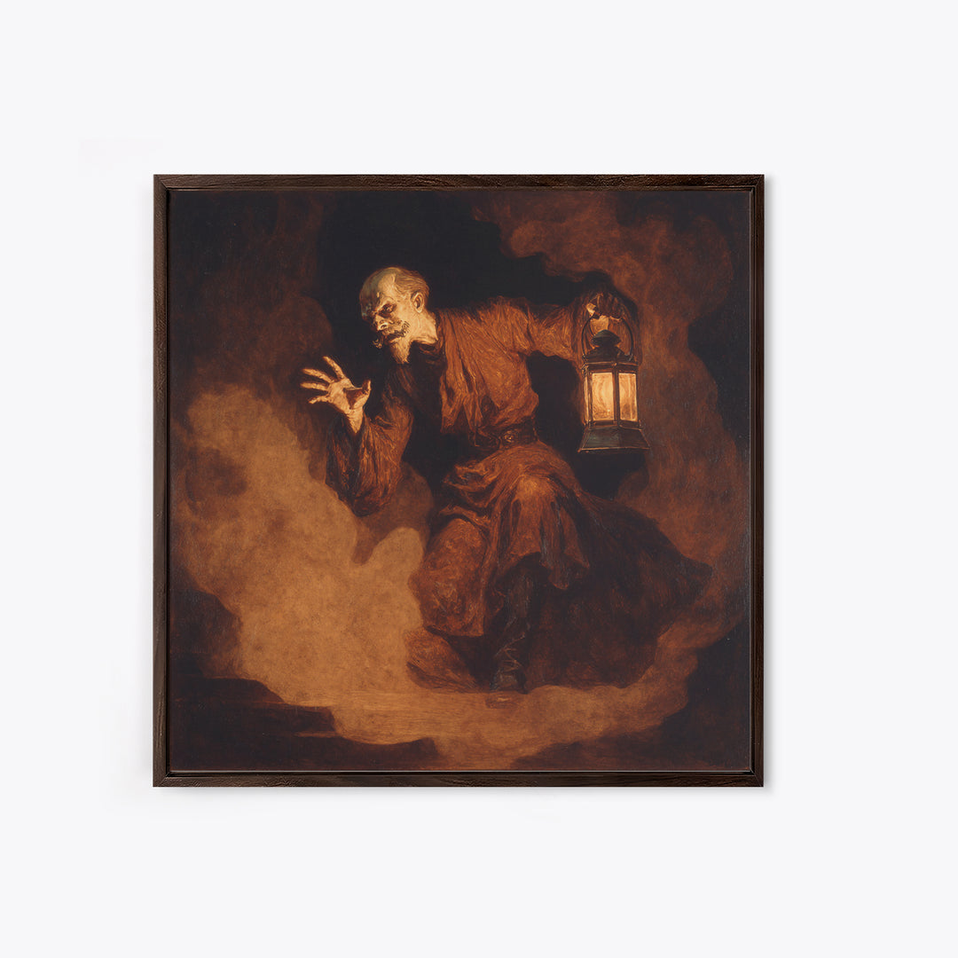 The Lantern Specter, Dark Symbolist Art, Square Wall Art, Dark Fantasy Wall Art, Canvas Print, Halloween Wall Art