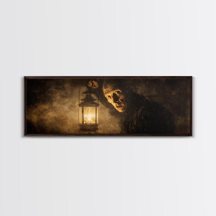 The Lantern Specter, Expressionist Gothic Art, Extra Wide Wall Art, Dark Halloween Decor, Canvas Print, Halloween Wall Art