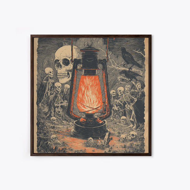 The Lantern Specter, Macabre Folk Print Art, Square Wall Art, Dark Fantasy Wall Art, Framed Canvas Print, Halloween Wall Art