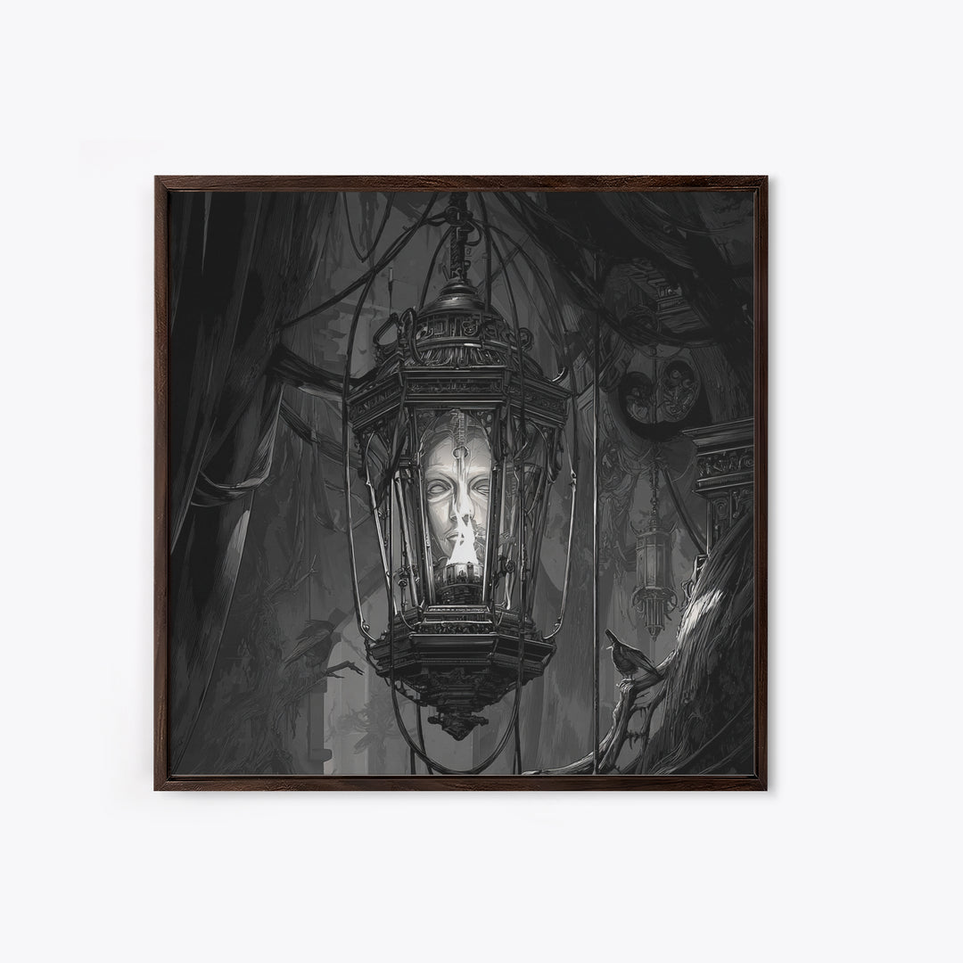 The Lantern Specter, Biomechanical Horror Art, Square Wall Art, Dark Halloween Decor, Canvas Print, Halloween Wall Art