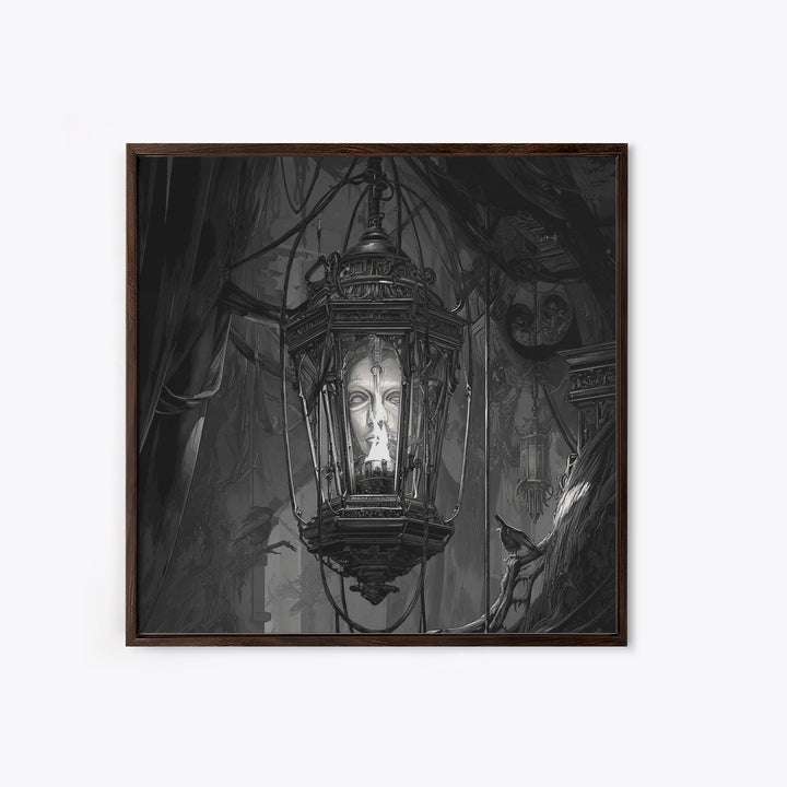 The Lantern Specter, Biomechanical Horror Art, Square Wall Art, Dark Halloween Decor, Canvas Print, Halloween Wall Art