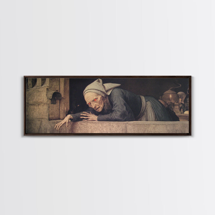 The Red-Eyed Night Hag, Danse Macabre Art, Extra Wide Wall Art, Dark Halloween Decor, Canvas Print, Halloween Wall Art