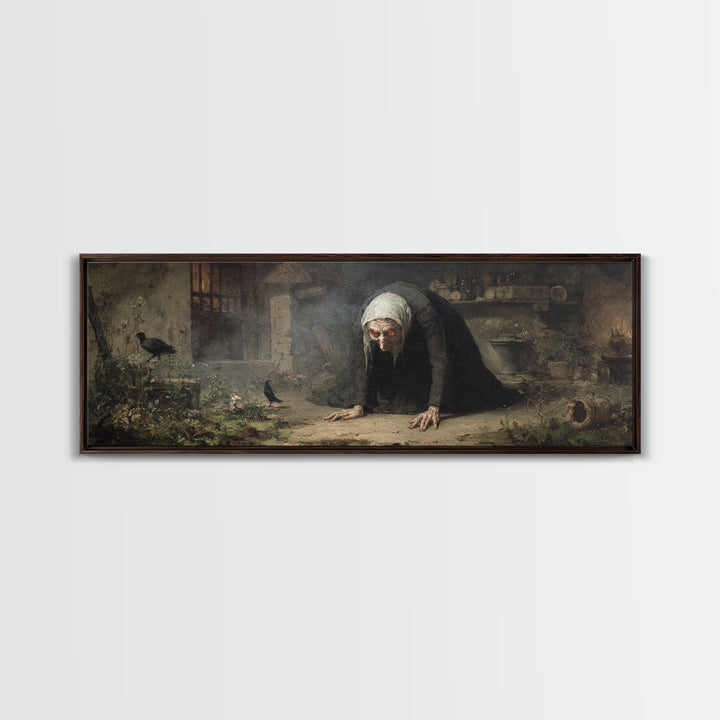 The Red-Eyed Night Hag, Dark Romantic Horror Art, Extra Wide Wall Art, Dark Fantasy Wall Art, Framed Canvas Print, Halloween Wall Art