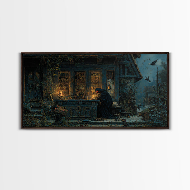 The Red-Eyed Night Hag, Ornate Symbolist Art, Wide Panoramic Art, Gothic Horror Wall Art, Canvas Print, Halloween Wall Art