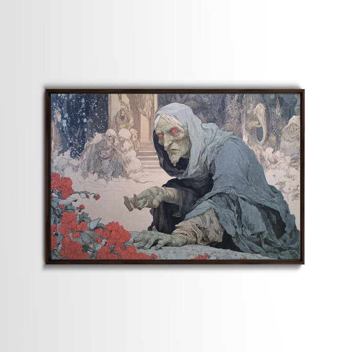 The Red-Eyed Night Hag, Symbolist Death Art, Landscape Wall Art, Gothic Horror Wall Art, Framed Canvas Print, Halloween Wall Art