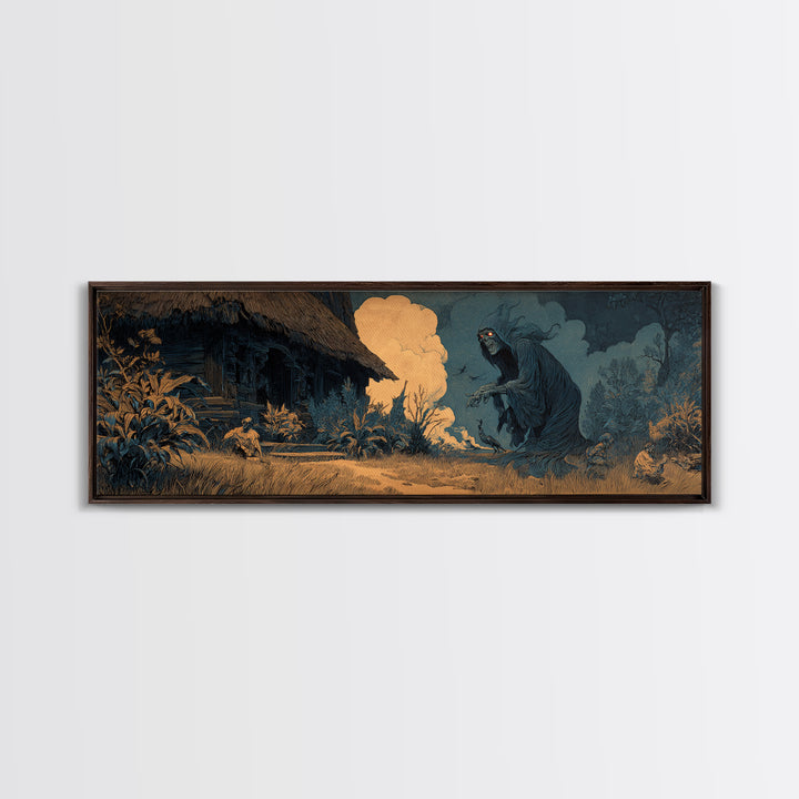 The Red-Eyed Night Hag, Symbolist Etching Art, Extra Wide Wall Art, Dark Fantasy Wall Art, Canvas Print, Halloween Wall Art