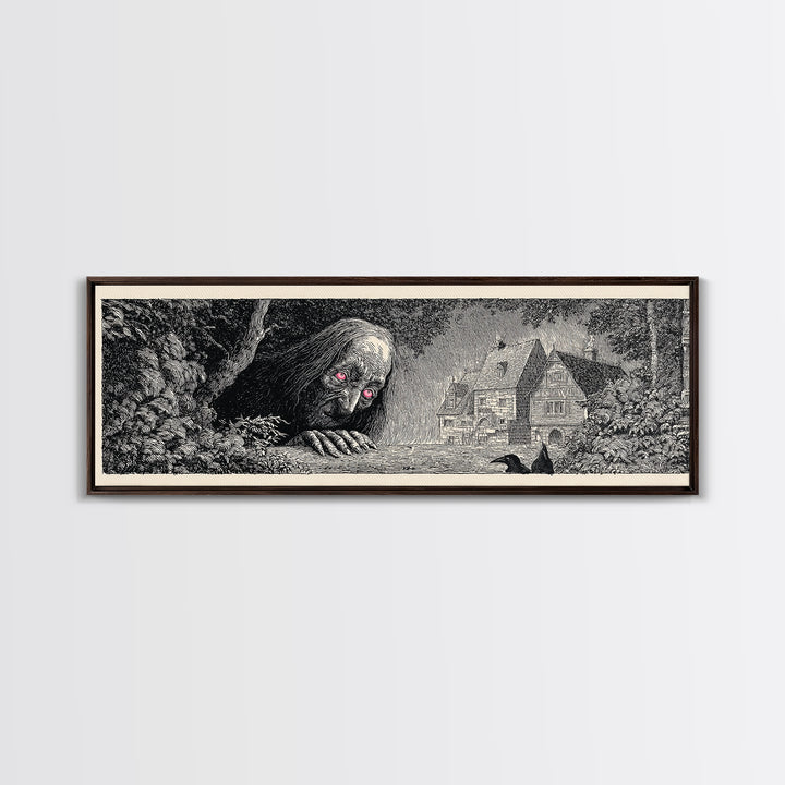 The Red-Eyed Night Hag, Victorian Macabre Art, Extra Wide Wall Art, Dark Halloween Decor, Canvas Print, Halloween Wall Art