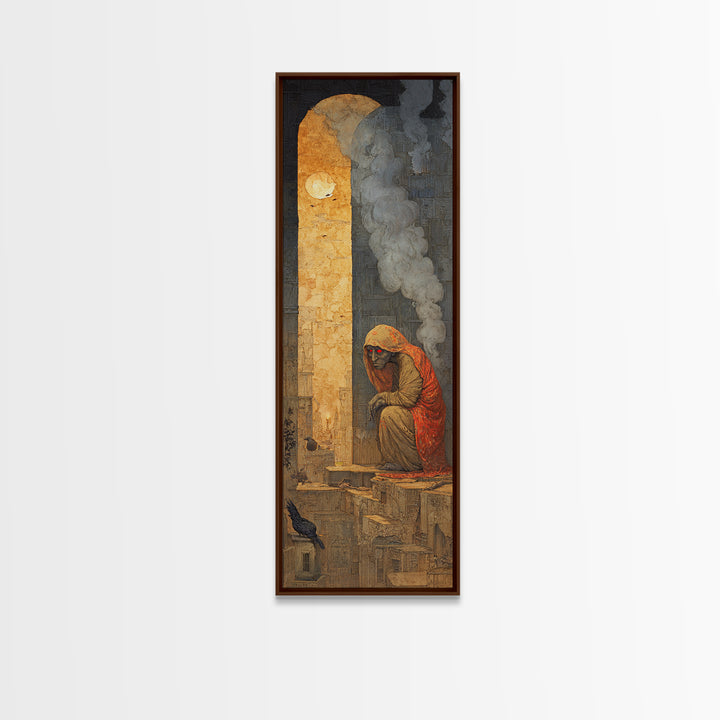 The Red-Eyed Night Hag, Surreal Apocalyptic Art, Tall Narrow Wall Art, Macabre Wall Art, Framed Canvas Print, Halloween Wall Art
