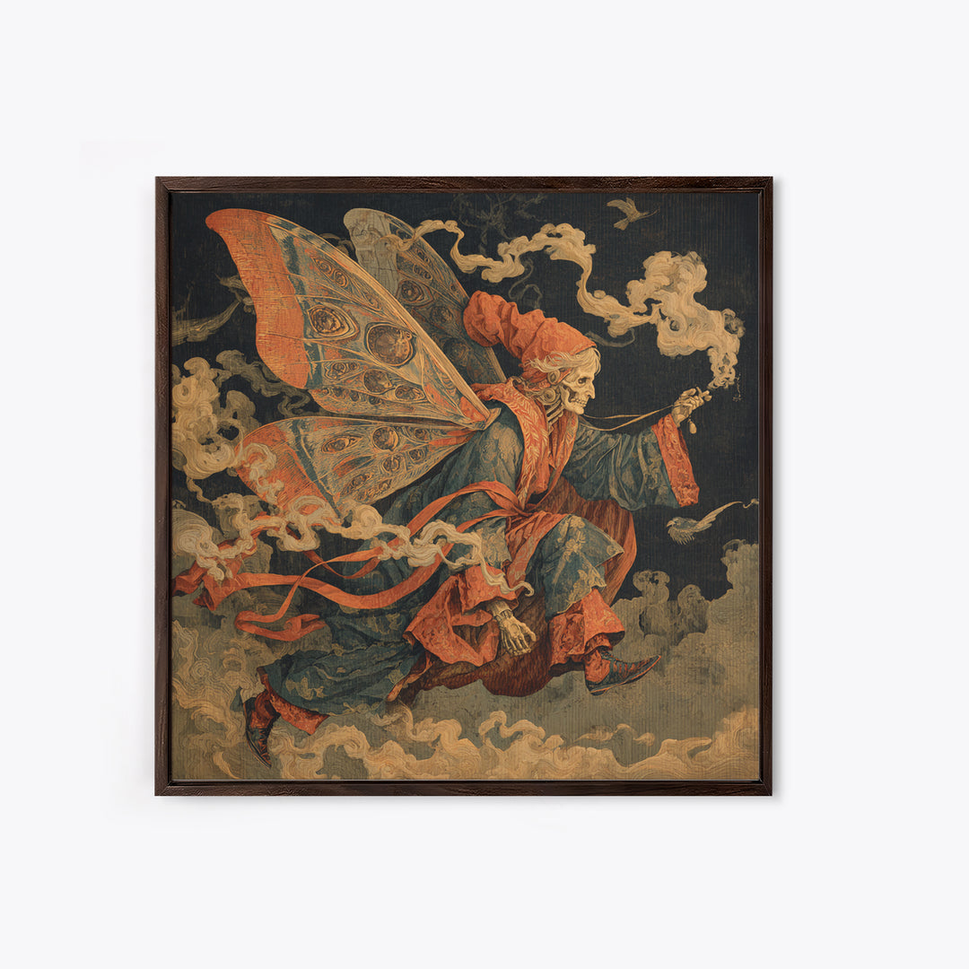 The Velvet Moth Witch, Danse Macabre Art, Square Wall Art, Dark Halloween Decor, Framed Canvas Print, Halloween Wall Art