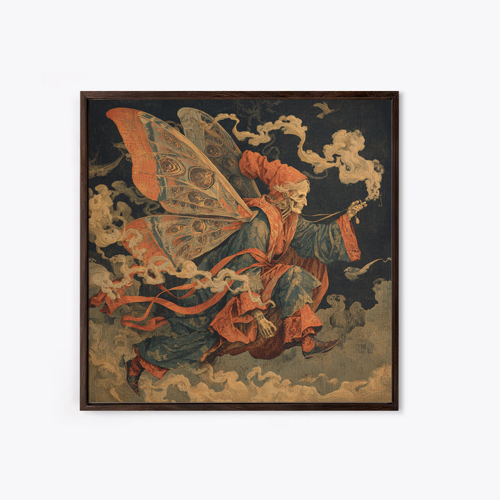 The Velvet Moth Witch, Danse Macabre Art, Square Wall Art, Dark Halloween Decor, Framed Canvas Print, Halloween Wall Art