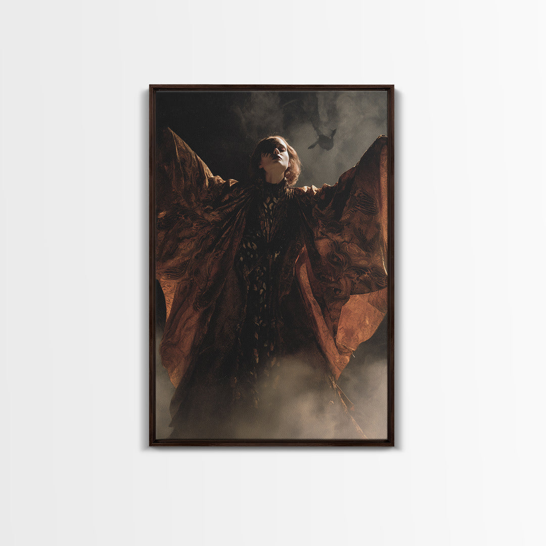 The Velvet Moth Witch, Visionary Gothic Art, Vertical Wall Art, Dark Halloween Decor, Canvas Print, Halloween Wall Art