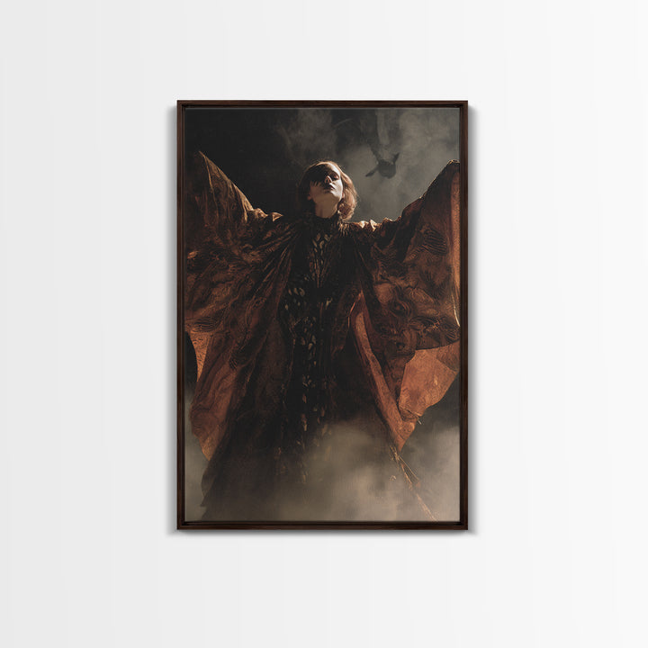 The Velvet Moth Witch, Visionary Gothic Art, Vertical Wall Art, Dark Halloween Decor, Canvas Print, Halloween Wall Art