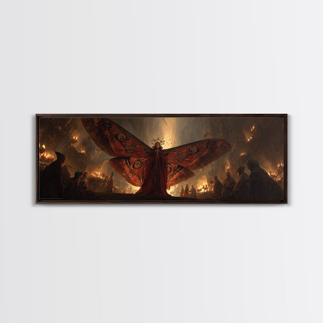 The Velvet Moth Witch, Apocalyptic Romantic Art, Extra Wide Wall Art, Macabre Wall Art, Framed Canvas Print, Halloween Wall Art