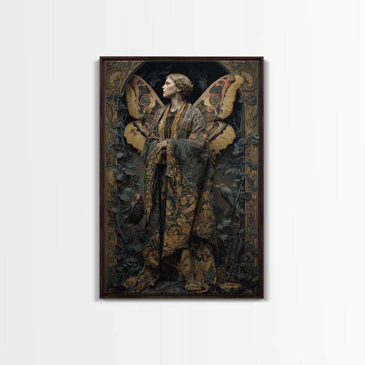 The Velvet Moth Witch, Ornate Symbolist Art, Vertical Wall Art, Gothic Horror Wall Art, Framed Canvas Print, Halloween Wall Art