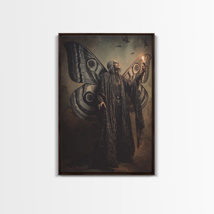 The Velvet Moth Witch, Expressionist Gothic Art, Vertical Wall Art, Dark Halloween Decor, Canvas Print, Halloween Wall Art