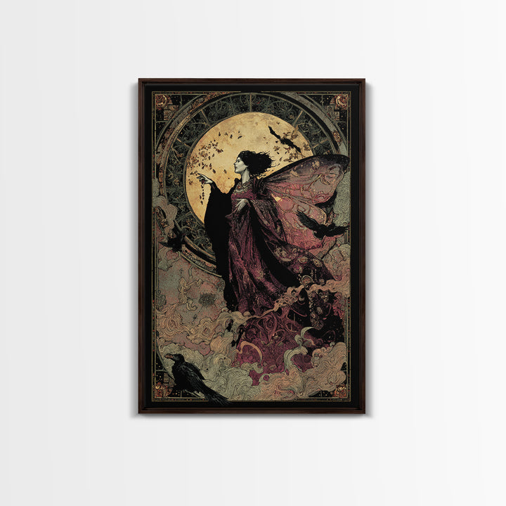 The Velvet Moth Witch, Stained Glass Gothic Art, Vertical Wall Art, Dark Fantasy Wall Art, Canvas Print, Halloween Wall Art