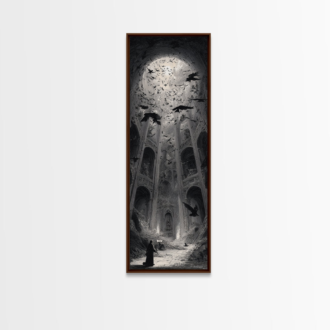 The Ghostly Groom, Gothic Engraving Art, Tall Narrow Wall Art, Gothic Horror Wall Art, Canvas Print, Halloween Wall Art
