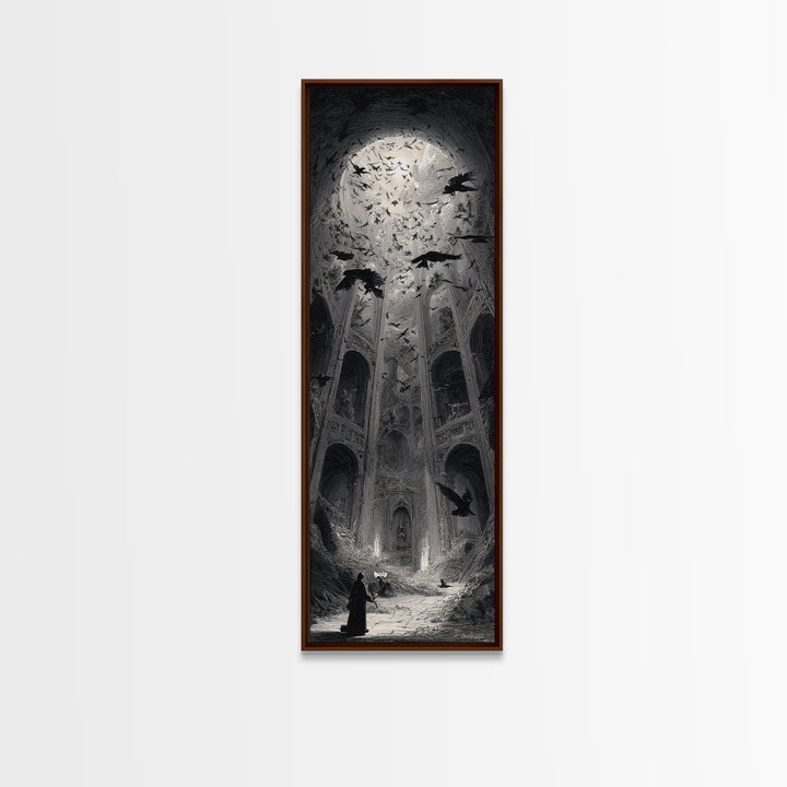 The Ghostly Groom, Gothic Engraving Art, Tall Narrow Wall Art, Gothic Horror Wall Art, Canvas Print, Halloween Wall Art