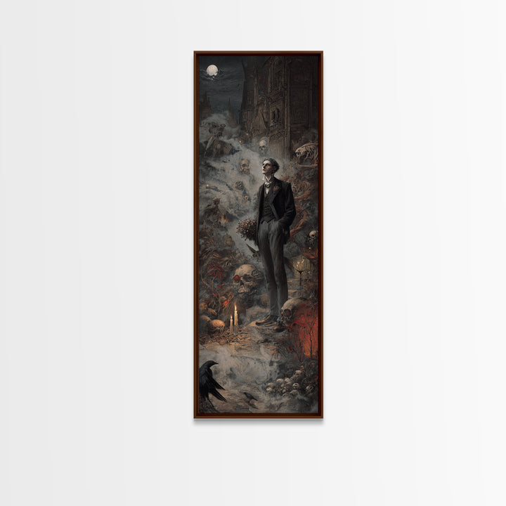The Ghostly Groom, Medieval Grotesque Art, Tall Narrow Wall Art, Dark Halloween Decor, Canvas Print, Halloween Wall Art