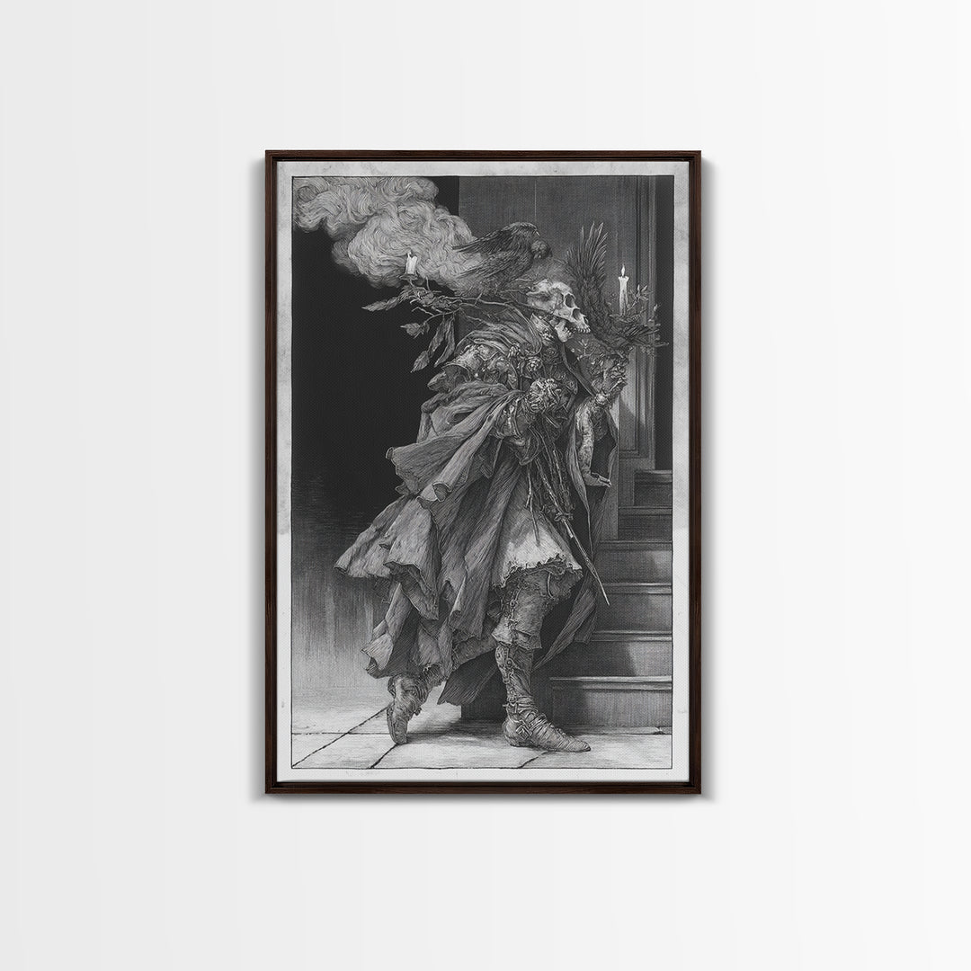 The Ghostly Groom, Renaissance Engraving Art, Vertical Wall Art, Dark Halloween Decor, Canvas Print, Halloween Wall Art