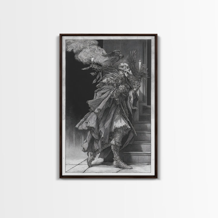 The Ghostly Groom, Renaissance Engraving Art, Vertical Wall Art, Dark Halloween Decor, Canvas Print, Halloween Wall Art