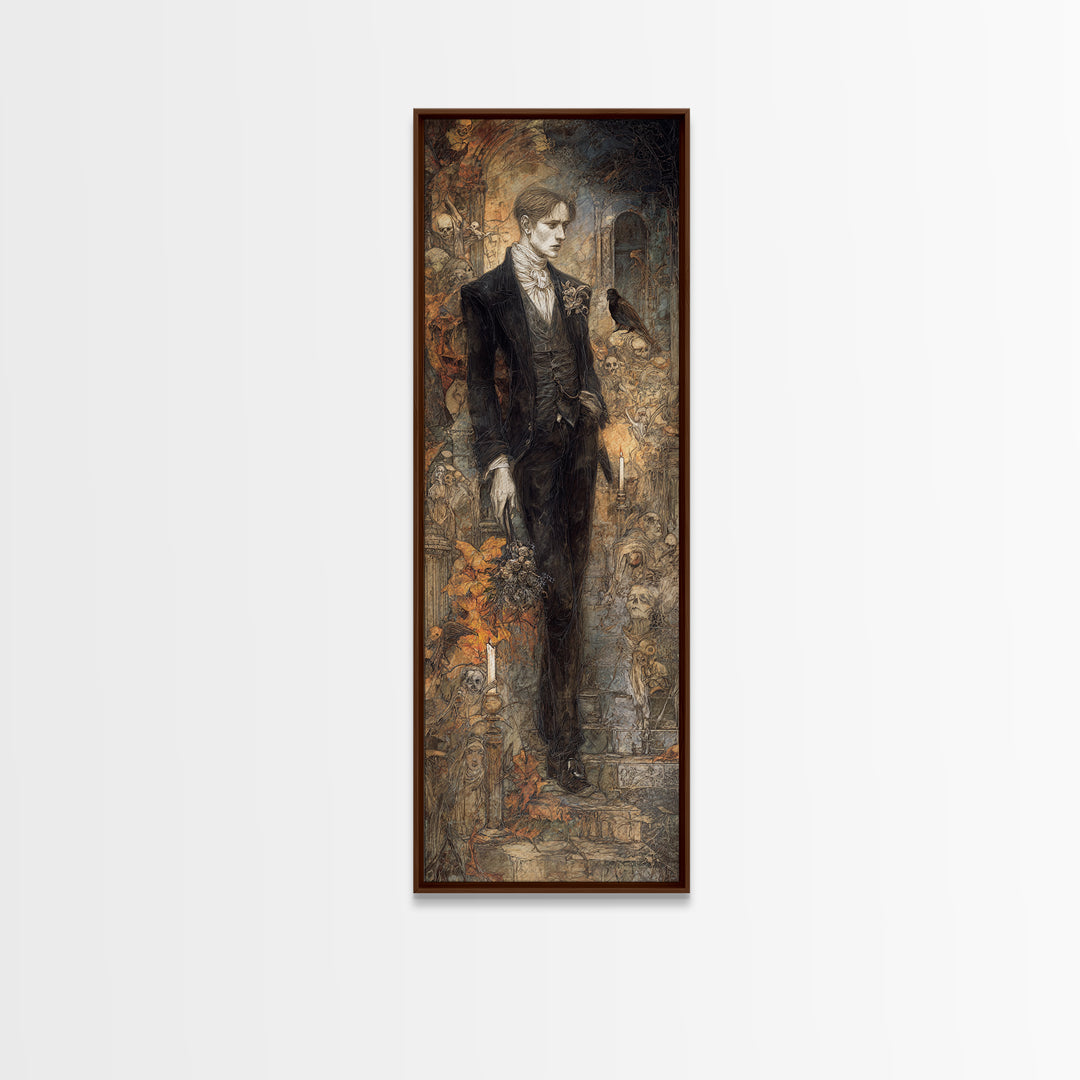 The Ghostly Groom, Visionary Gothic Art, Tall Narrow Wall Art, Dark Fantasy Wall Art, Canvas Print, Halloween Wall Art