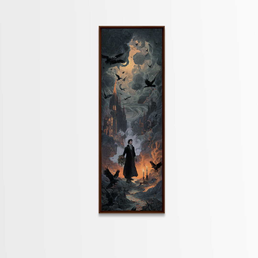 The Ghostly Groom, Apocalyptic Romantic Art, Tall Narrow Wall Art, Dark Halloween Decor, Framed Canvas Print, Halloween Wall Art