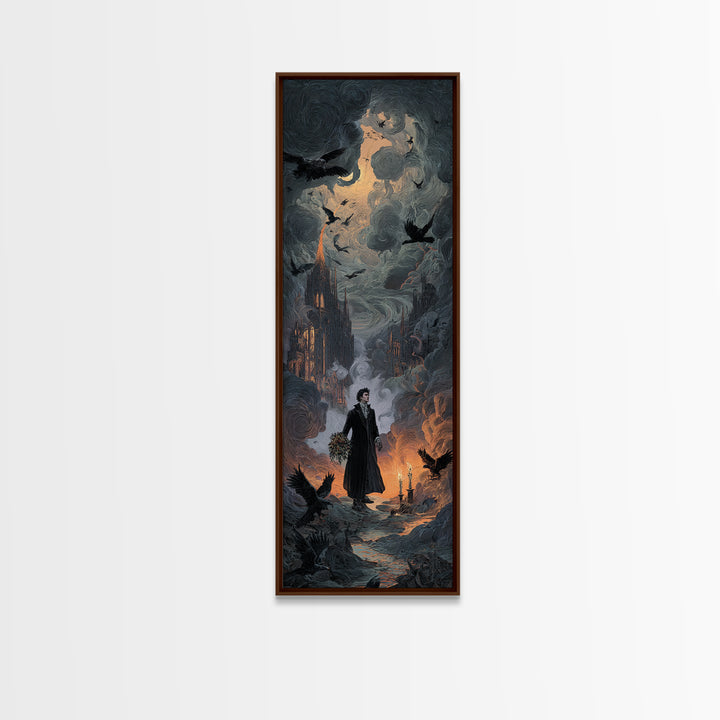 The Ghostly Groom, Apocalyptic Romantic Art, Tall Narrow Wall Art, Dark Halloween Decor, Framed Canvas Print, Halloween Wall Art