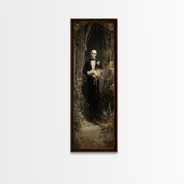 The Ghostly Groom, Symbolist Gothic Landscape, Tall Narrow Wall Art, Dark Halloween Decor, Canvas Print, Halloween Wall Art