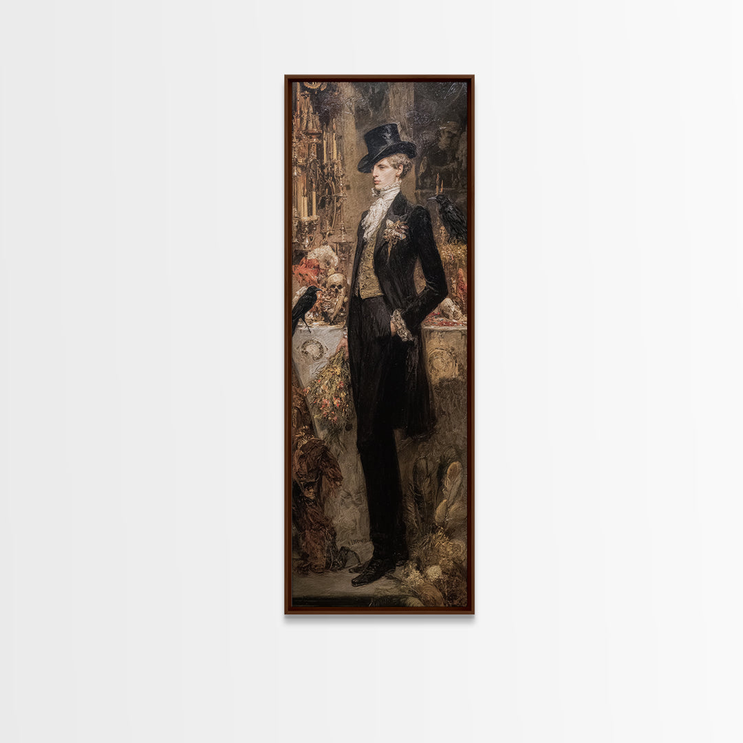 The Ghostly Groom, Ornate Symbolist Art, Tall Narrow Wall Art, Dark Fantasy Wall Art, Framed Canvas Print, Halloween Wall Art