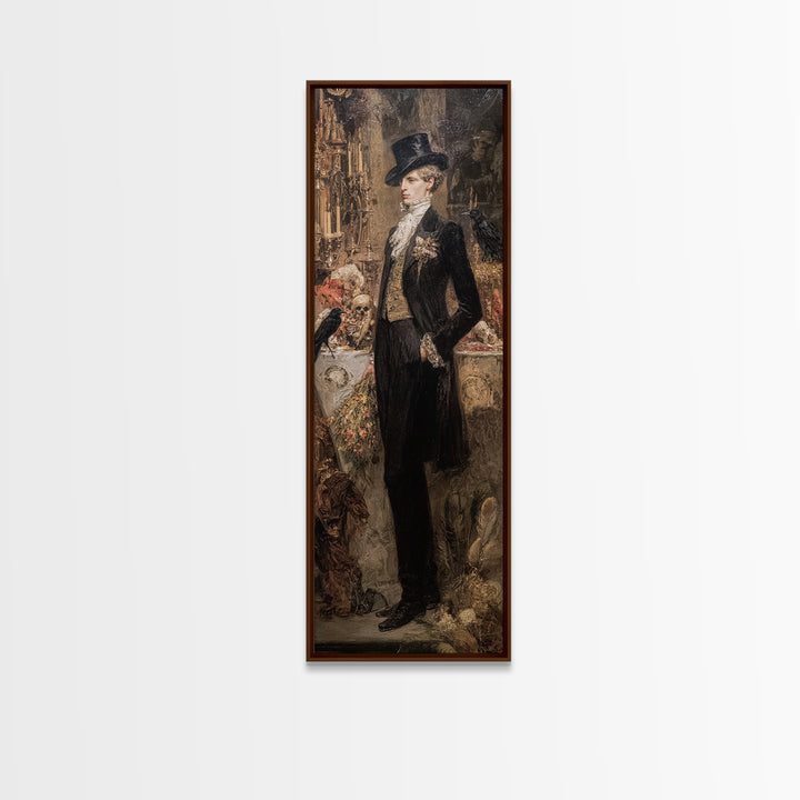 The Ghostly Groom, Ornate Symbolist Art, Tall Narrow Wall Art, Dark Fantasy Wall Art, Framed Canvas Print, Halloween Wall Art