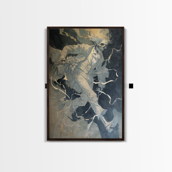 The Ghostly Groom, Decadent Gothic Art, Vertical Wall Art, Dark Halloween Decor, Framed Canvas Print, Halloween Wall Art