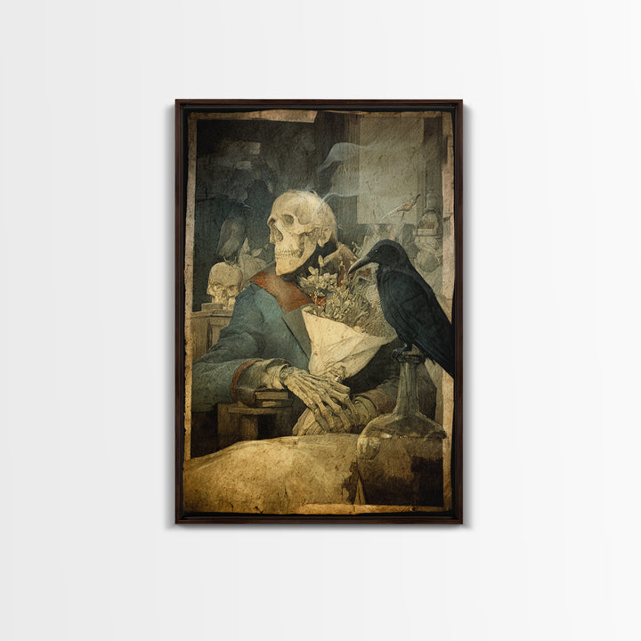 The Ghostly Groom, Symbolist Etching Art, Vertical Wall Art, Dark Fantasy Wall Art, Framed Canvas Print, Halloween Wall Art