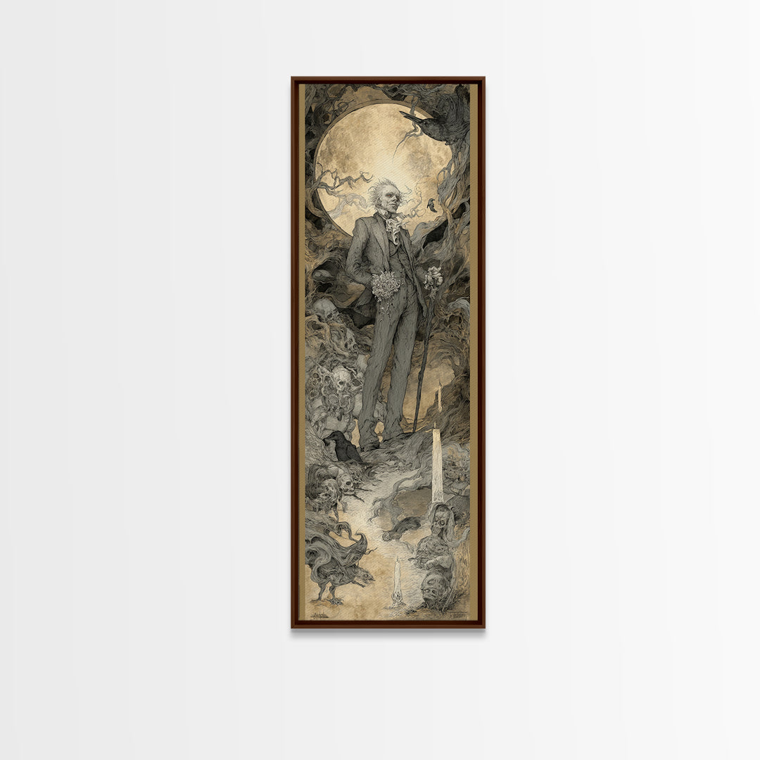 The Ghostly Groom, Gothic Storybook Art, Tall Narrow Wall Art, Macabre Wall Art, Canvas Print, Halloween Wall Art, Gothic Home Decor