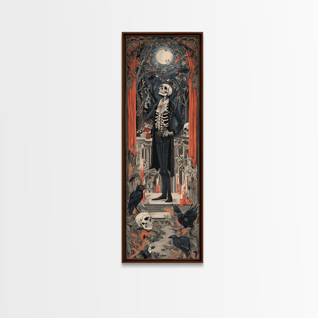 The Ghostly Groom, Macabre Folk Print Art, Tall Narrow Wall Art, Dark Fantasy Wall Art, Canvas Print, Halloween Wall Art