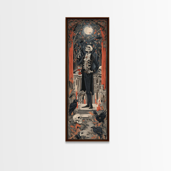 The Ghostly Groom, Macabre Folk Print Art, Tall Narrow Wall Art, Dark Fantasy Wall Art, Canvas Print, Halloween Wall Art