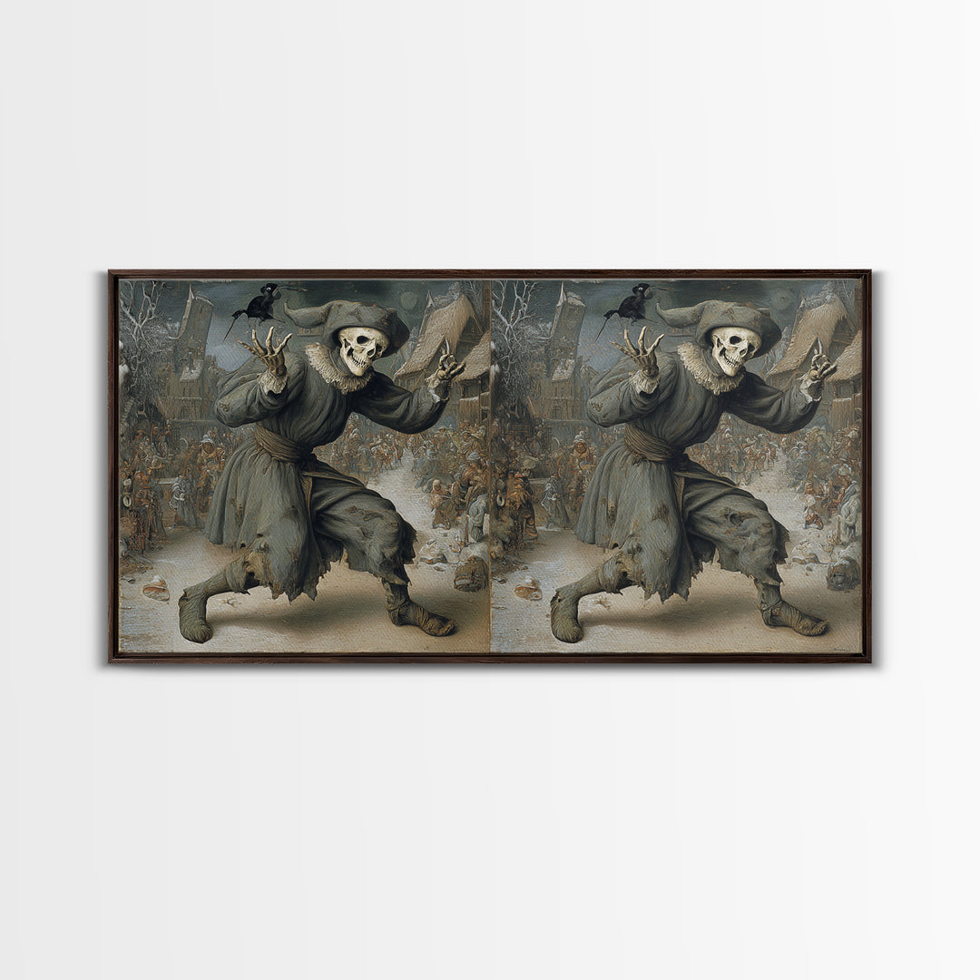 The Phantom Jester, Northern Renaissance Horror, Wide Panoramic Art, Macabre Wall Art, Canvas Print, Halloween Wall Art