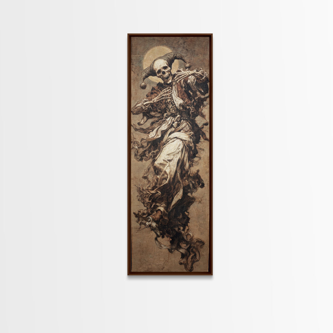 The Phantom Jester, Dark Renaissance Art, Tall Narrow Wall Art, Dark Fantasy Wall Art, Framed Canvas Print, Halloween Wall Art