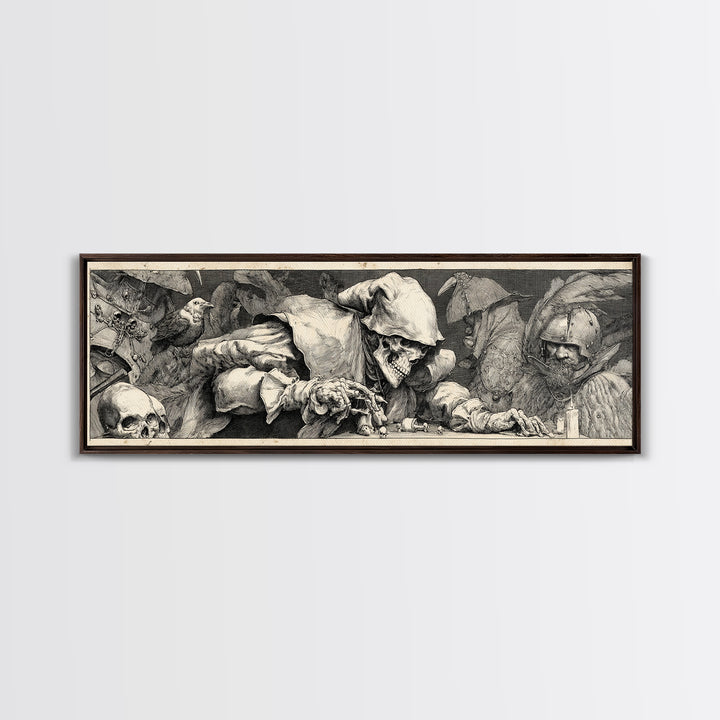 The Phantom Jester, Renaissance Engraving Art, Extra Wide Wall Art, Dark Halloween Decor, Canvas Print, Halloween Wall Art