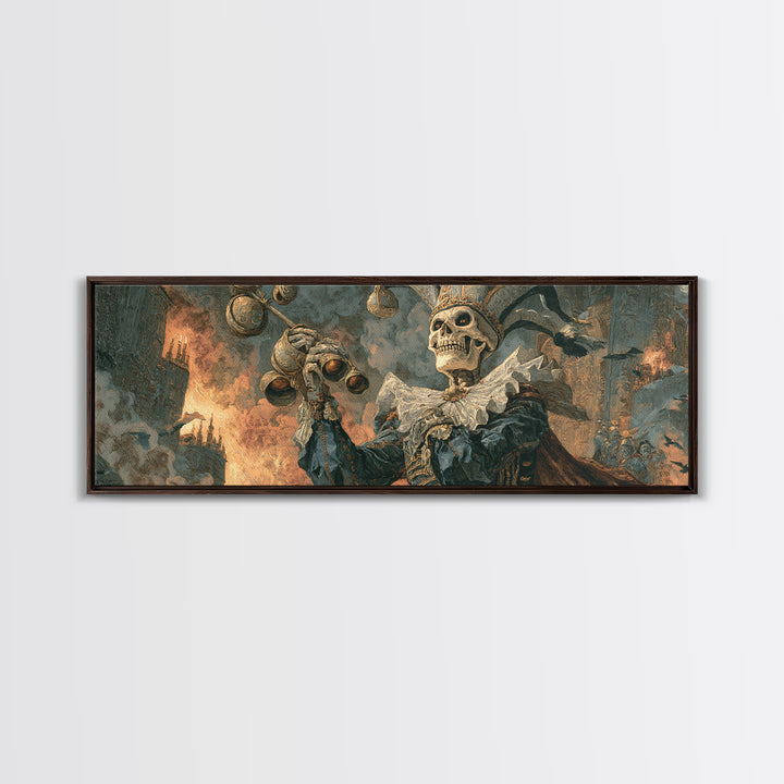 The Phantom Jester, Apocalyptic Romantic Art, Extra Wide Wall Art, Dark Fantasy Wall Art, Framed Canvas Print, Halloween Wall Art
