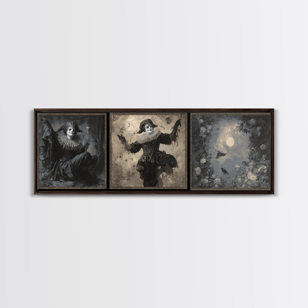 The Phantom Jester, Symbolist Dream Art, Extra Wide Wall Art, Macabre Wall Art, Framed Canvas Print, Halloween Wall Art