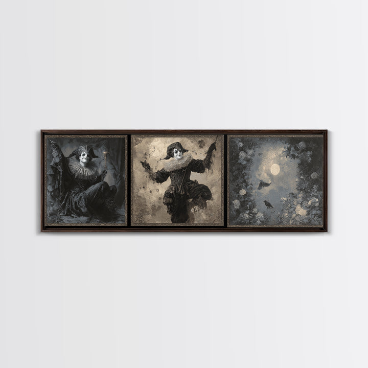 The Phantom Jester, Symbolist Dream Art, Extra Wide Wall Art, Macabre Wall Art, Framed Canvas Print, Halloween Wall Art