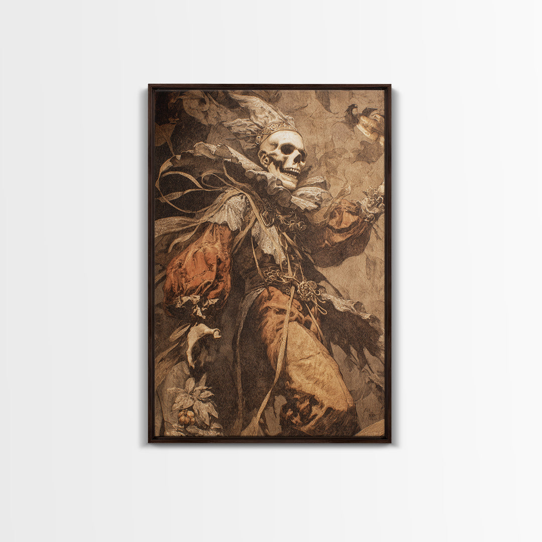 The Phantom Jester, Ornate Symbolist Art, Vertical Wall Art, Dark Fantasy Wall Art, Framed Canvas Print, Halloween Wall Art