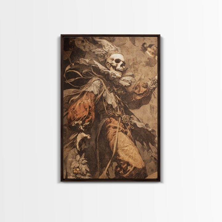 The Phantom Jester, Ornate Symbolist Art, Vertical Wall Art, Dark Fantasy Wall Art, Framed Canvas Print, Halloween Wall Art