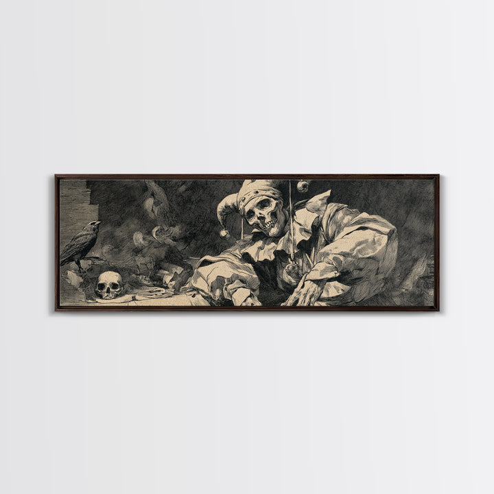The Phantom Jester, Decadent Gothic Art, Extra Wide Wall Art, Dark Fantasy Wall Art, Framed Canvas Print, Halloween Wall Art