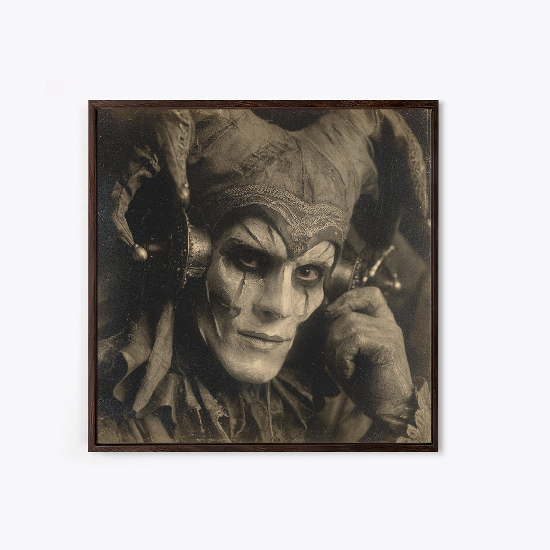 The Phantom Jester, Dark Symbolist Art, Square Wall Art, Gothic Horror Wall Art, Framed Canvas Print, Halloween Wall Art