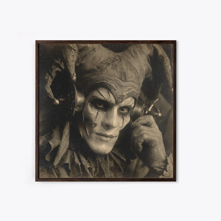 The Phantom Jester, Dark Symbolist Art, Square Wall Art, Gothic Horror Wall Art, Framed Canvas Print, Halloween Wall Art