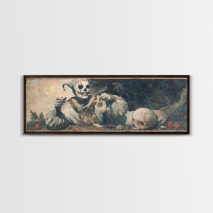 The Phantom Jester, Expressionist Gothic Art, Extra Wide Wall Art, Dark Fantasy Wall Art, Canvas Print, Halloween Wall Art, Halloween Decor