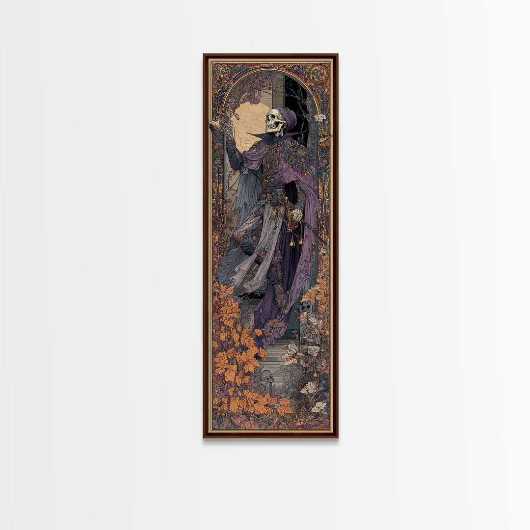 The Phantom Jester, Stained Glass Gothic Art, Tall Narrow Wall Art, Macabre Wall Art, Canvas Print, Halloween Wall Art, Spooky Wall Decor